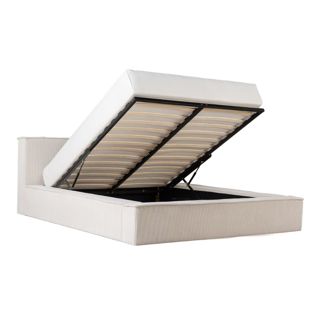 Amore Cozy Teddyrib bed met Opbergruimte + Hybrid Pocket 500 Matras - Nº24 - Pearl White
