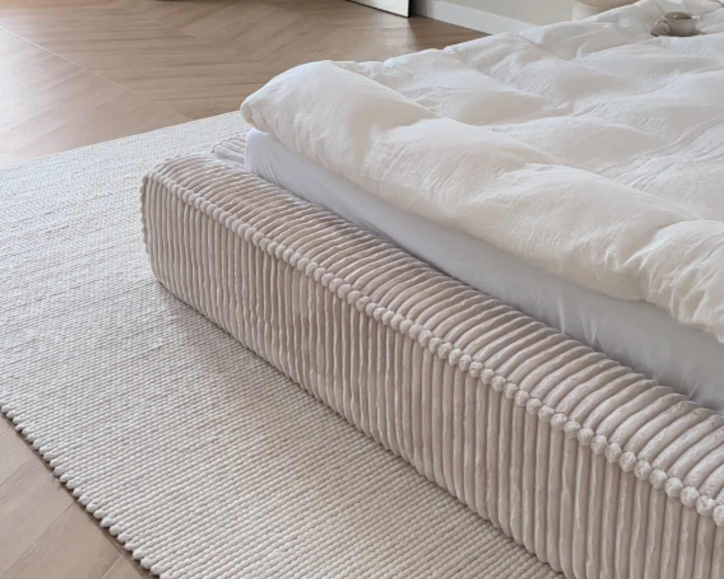 Amore Teddyrib bed met Opbergruimte + Hybrid Pocket 500 Matras - Nº28 - Pearl White