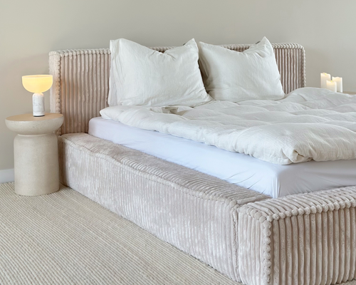Amore Teddyrib bed met Opbergruimte + Hybrid Pocket 500 Matras  - Nº28 - Pearl White