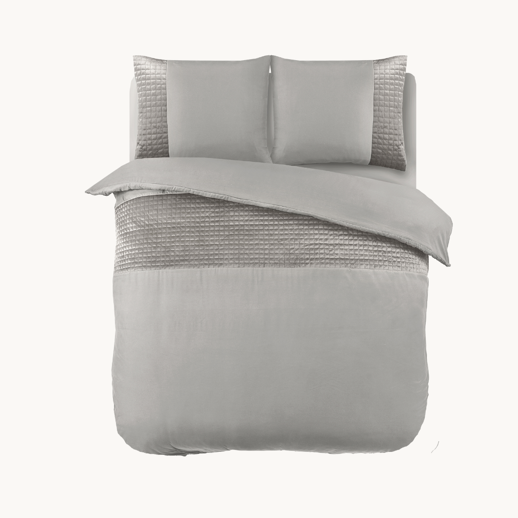 Dekbedovertrek set Velvet Border Grey Sand