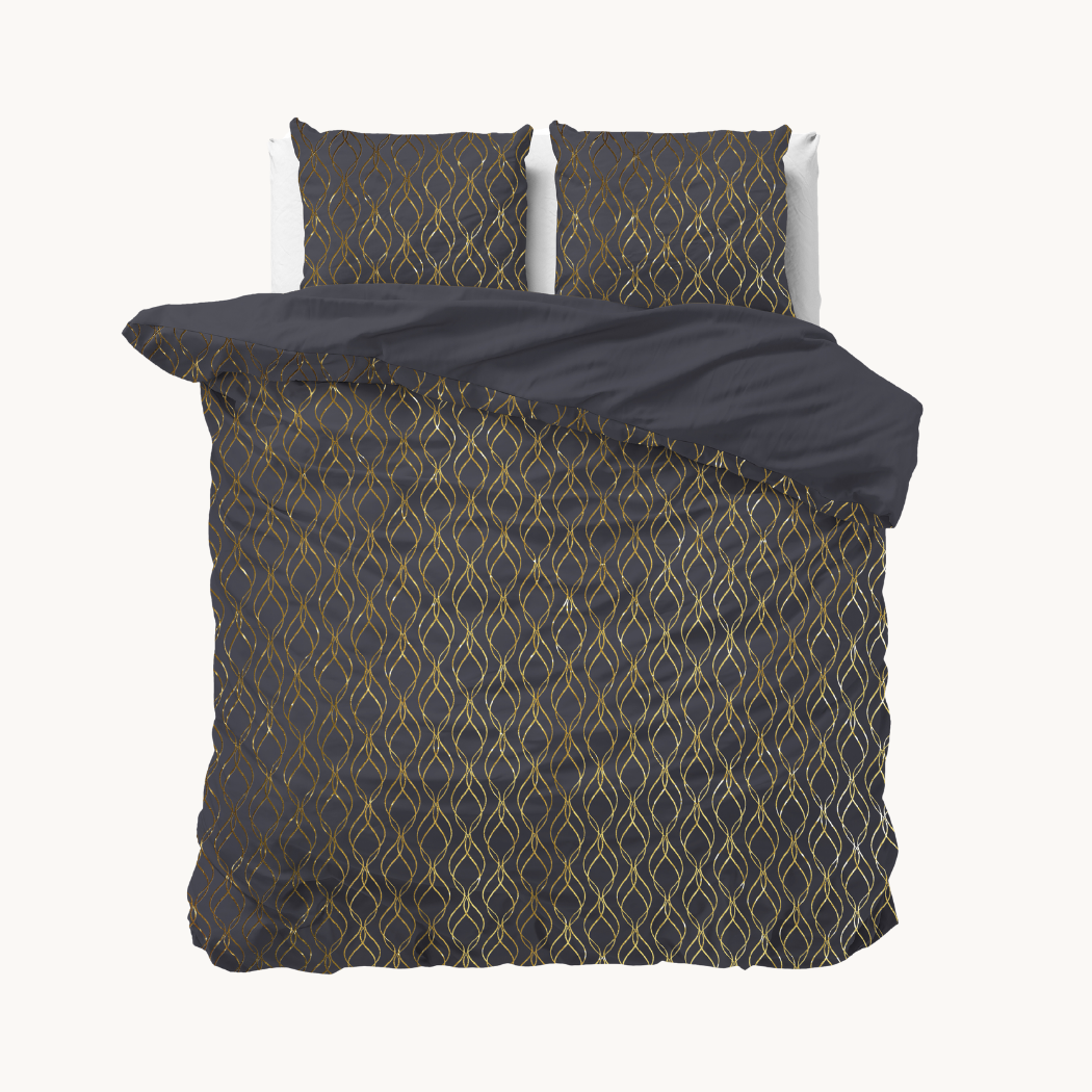 "Stijlvol Gouden en Zwarte Dekbedovertrek - Glamour Flow Collectie"