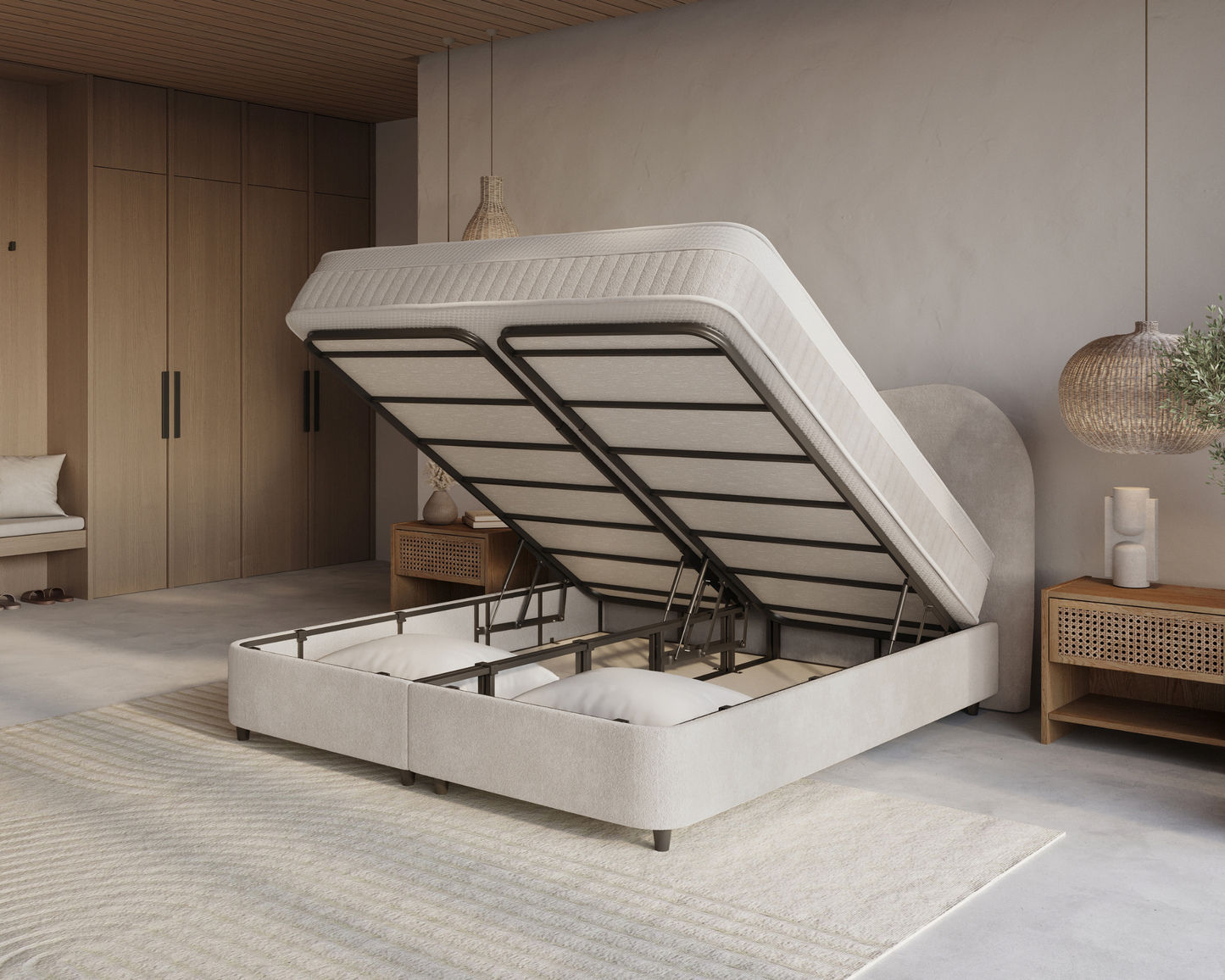 Arcus bed met Opbergruimte + Hybrid Pocket 500 Matras - Nº29 - Ivory