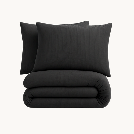 Dekbedovertrek set Katoen Mousseline 160TC zwart