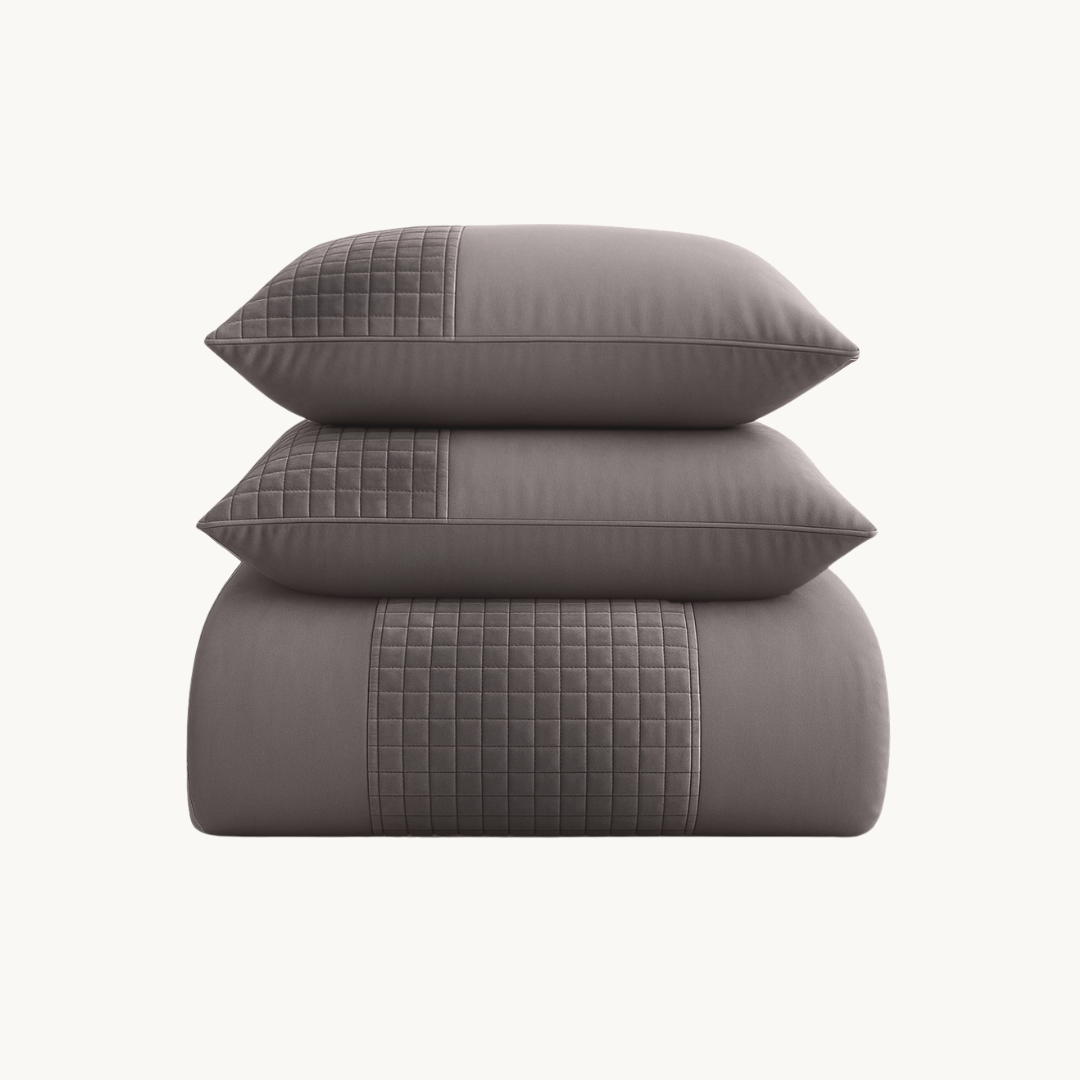 Dekbedovertrek set Velvet Border Iced Coffee Taupe