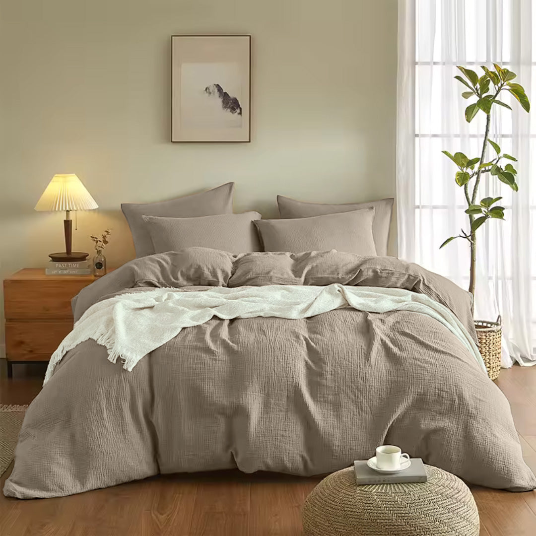 Dekbedovertrek set Katoen Mousseline 160TC taupe
