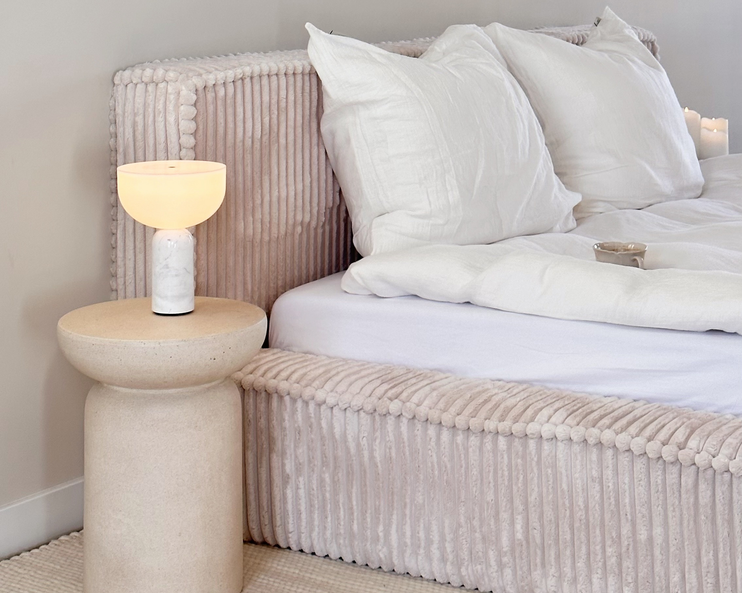 Amore Teddyrib bed met Opbergruimte + Hybrid Pocket 500 Matras - Nº28 - Pearl White