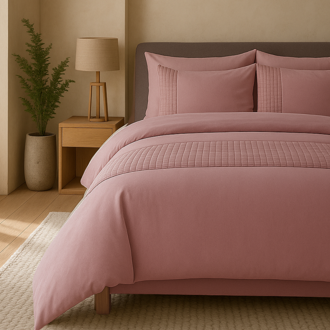 Dekbedovertrek set Velvet Border Chai Latte Pink