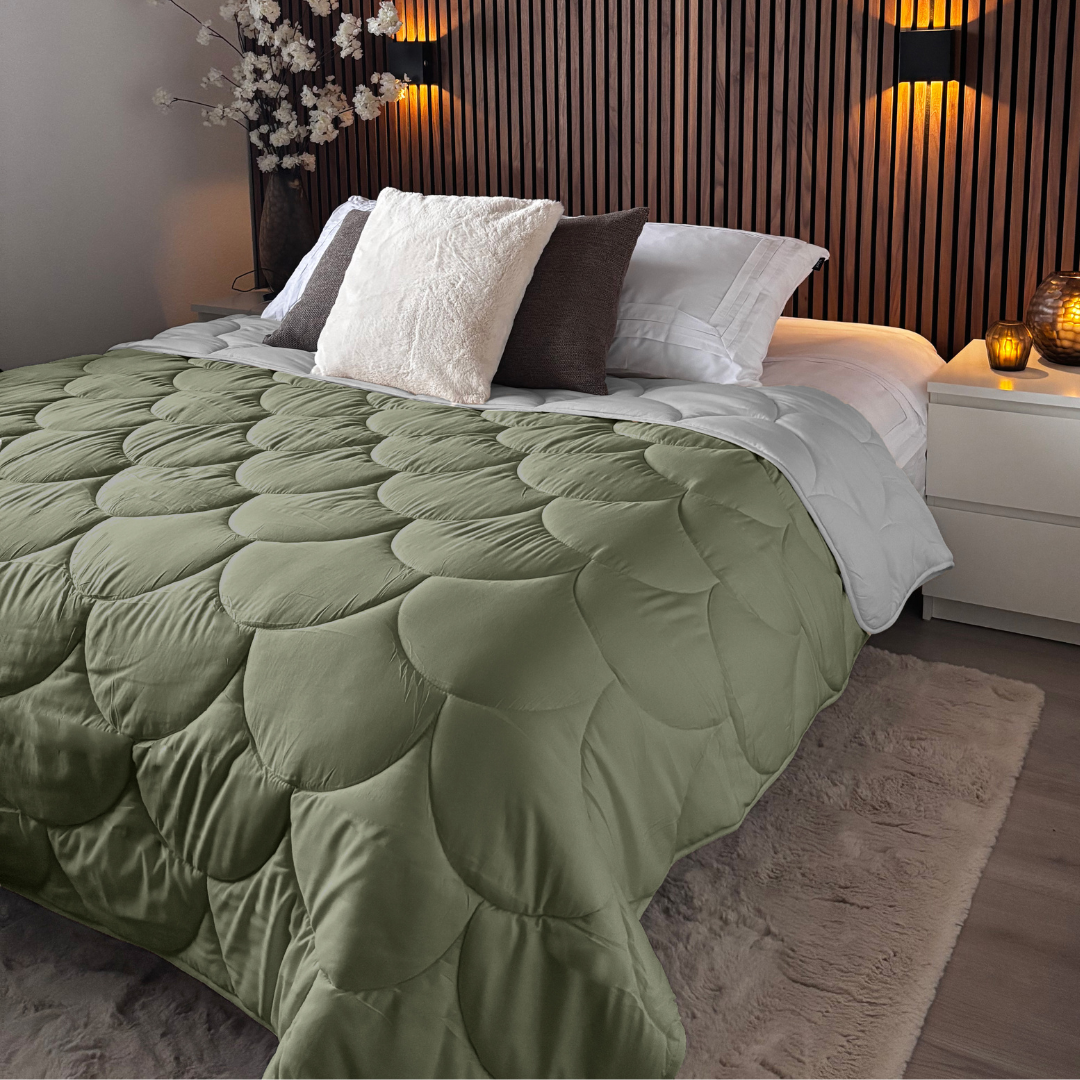 Dekbed Zonder Overtrek Mat Satijn Grey/Olive Green