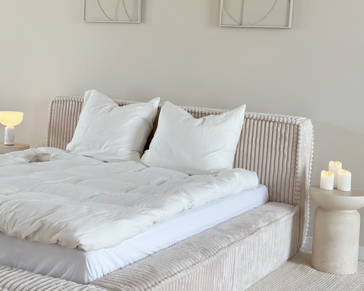 Amore Teddyrib bed met Opbergruimte + Hybrid Pocket 500 Matras - Nº28 - Pearl White