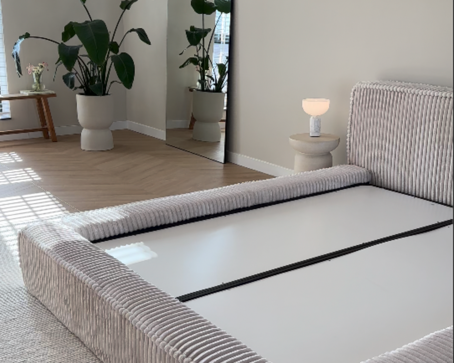 Amore Teddyrib bed met Opbergruimte + Hybrid Pocket 500 Matras - Nº28 - Pearl White