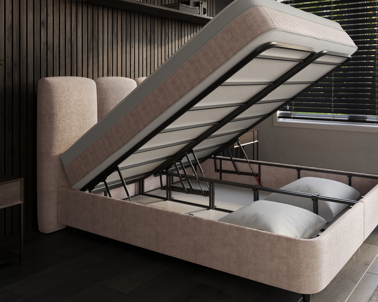 Allure bed met Opbergruimte + Hybrid Pocket 500 Matras - Nº31 - Taupe