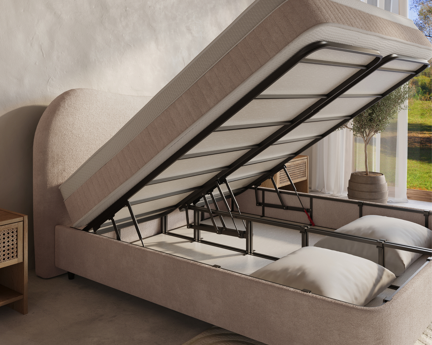 Arcus bed met Opbergruimte + Hybrid Pocket 500 Matras - Nº06 - Beige