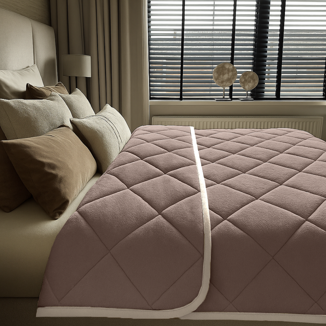 Dekbed Zonder Overtrek Soft Fleece Flanel Taupe / Grey met pearl white bies