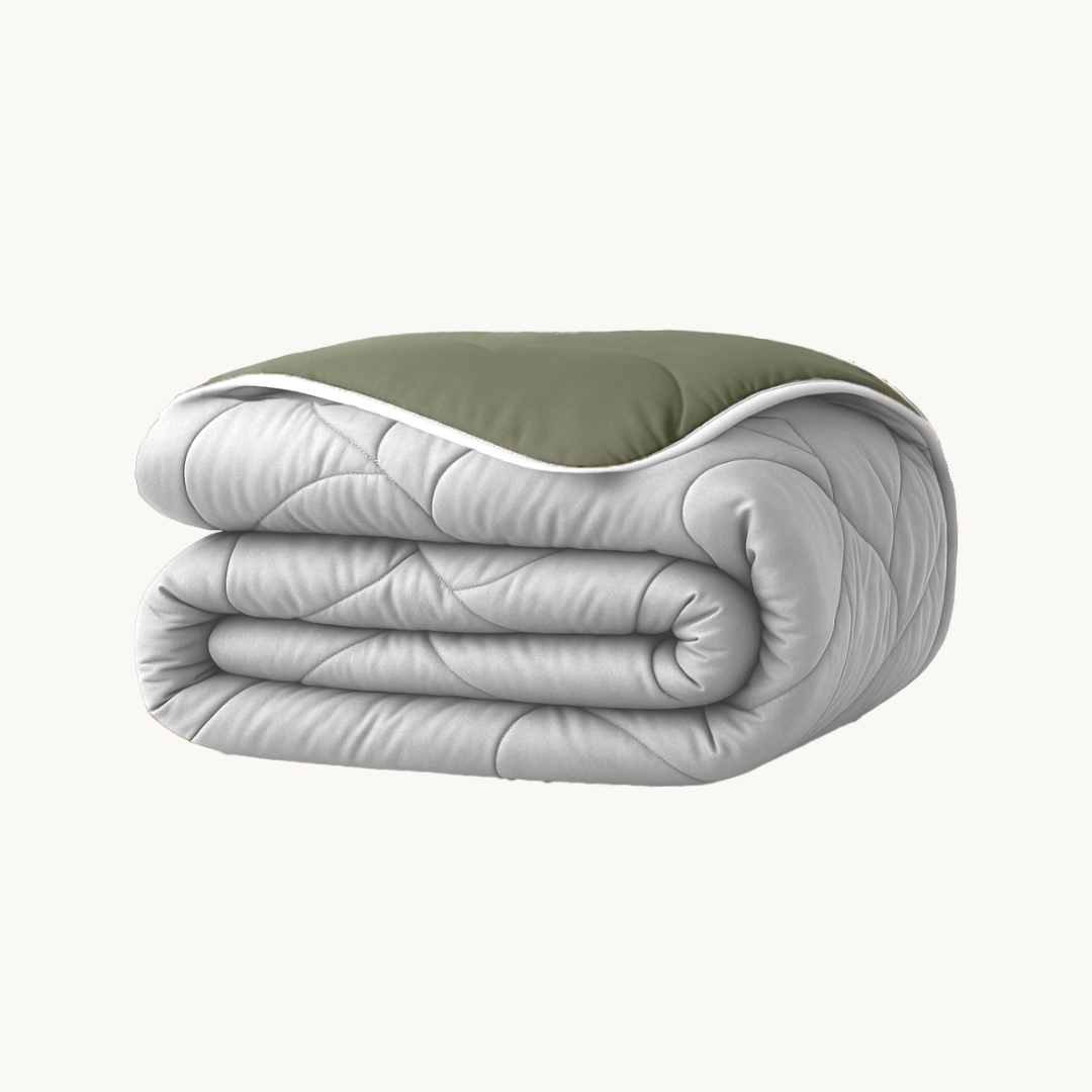 Dekbed Zonder Overtrek Mat Satijn Grey/Olive Green