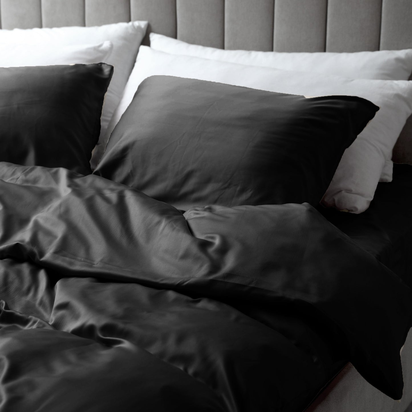Dekbedovertrek set Effen Luxe Katoen Satijn Jet Black