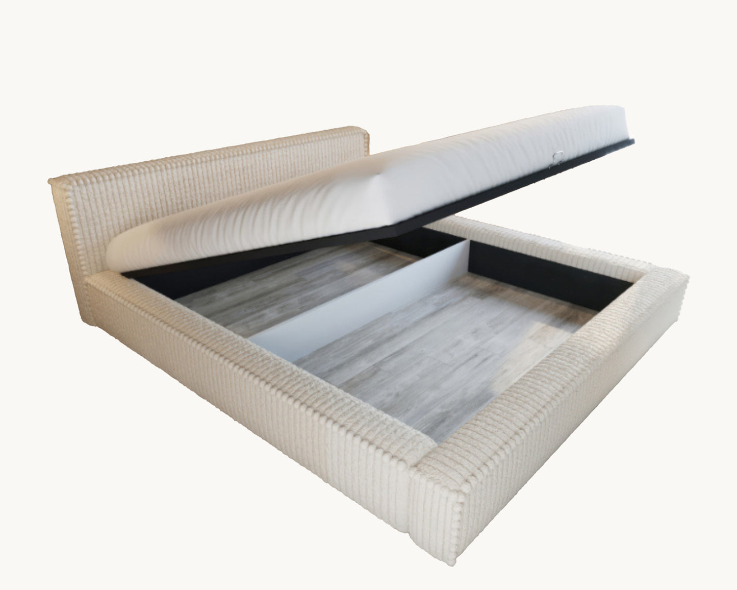 Amore Teddyrib bed met Opbergruimte + Hybrid Pocket 500 Matras - Nº28 - Pearl White
