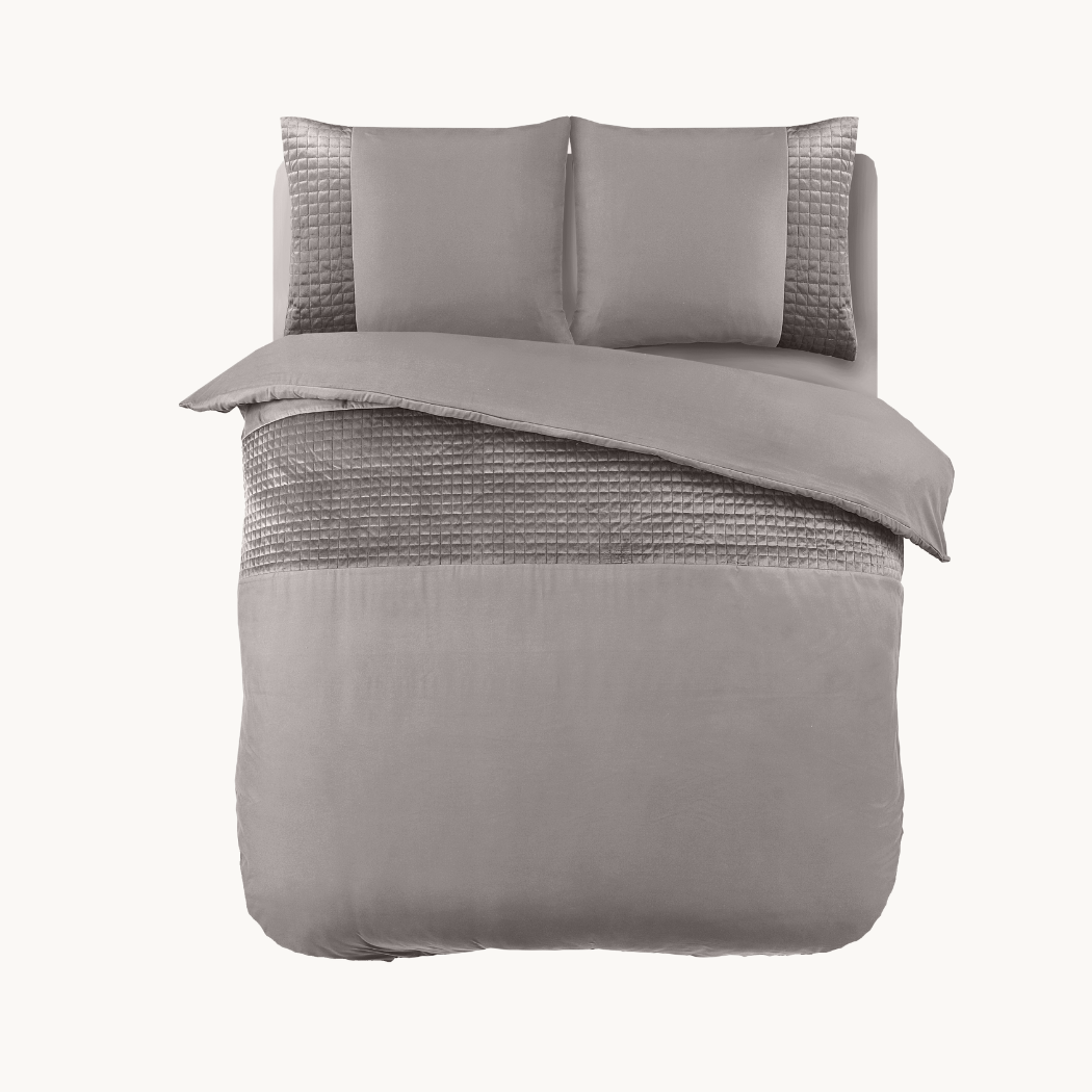 Dekbedovertrek set Velvet Border Iced Coffee Taupe