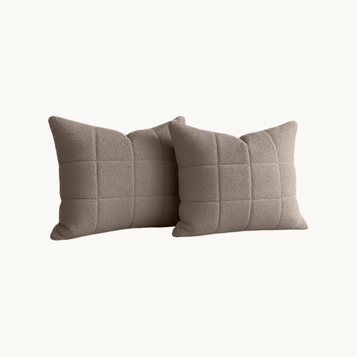 Kussenslopen Vol & Gevoerd Teddy Taupe/Grey  2-Pack 60x70 cm