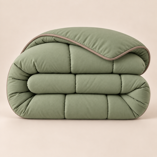 Y-NOT Uni Dekbed Groen met bies taupe