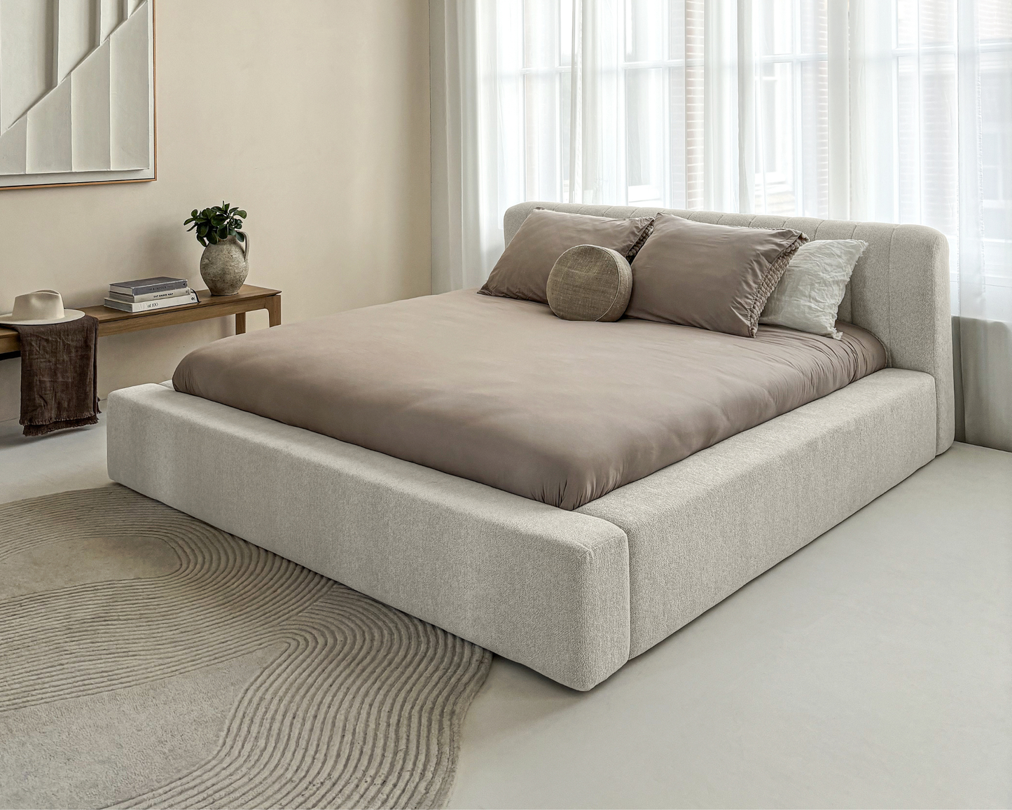 Adore Ledikant Edira Beige - Modern laag zweefbed - Nº11 - Pearl Ivory