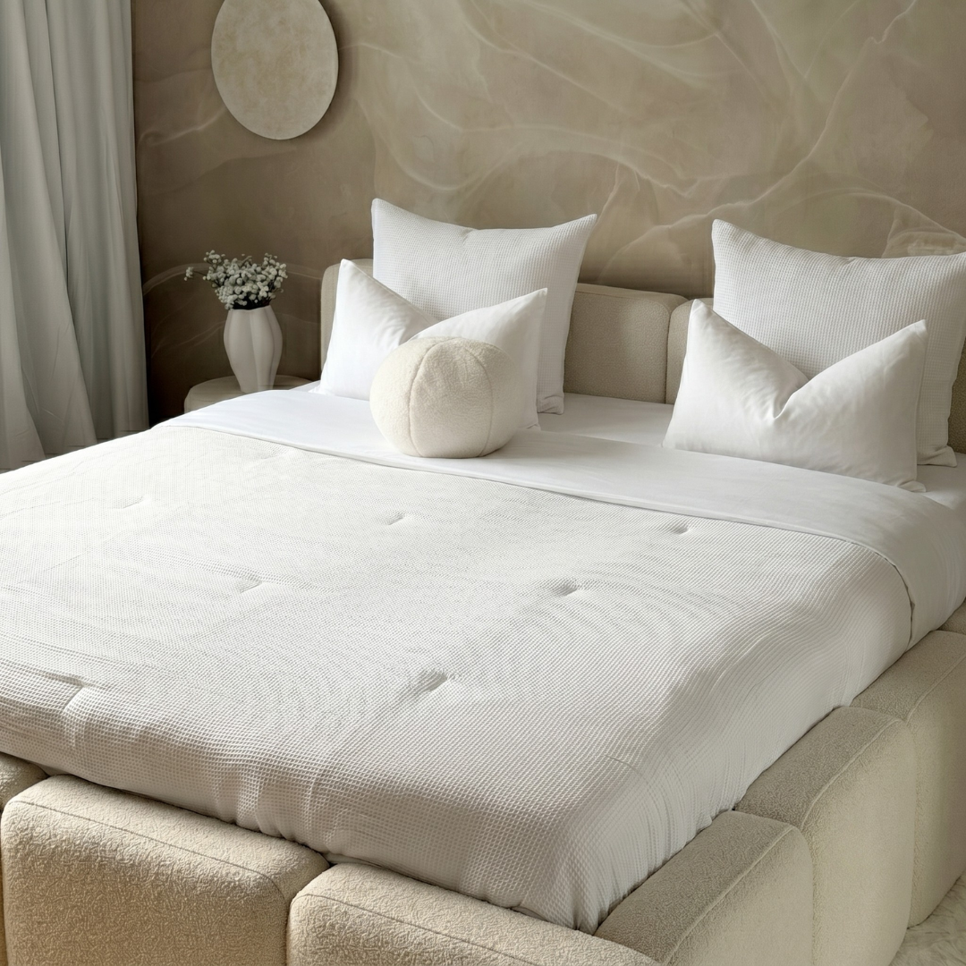 Dekbed zonder overtrek Waffle White met stijlvolle wafelstructuur en hotel chique uitstraling
