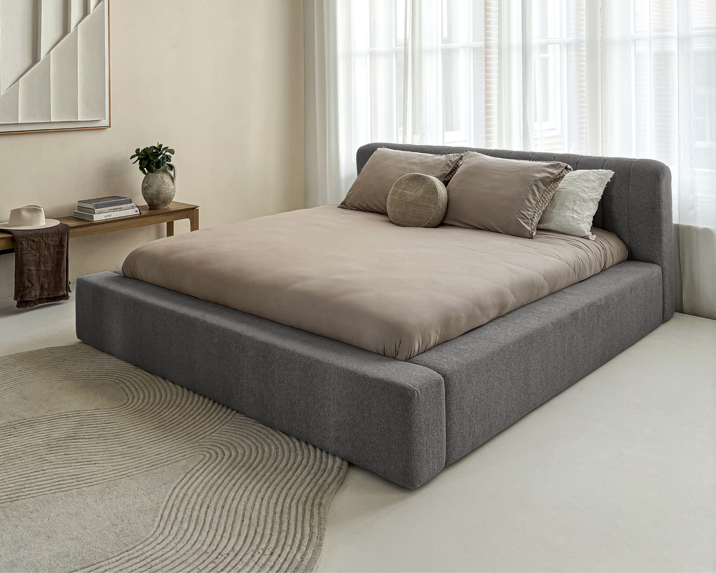 Adore Ledikant Edira Antraciet - Modern laag zweefbed -Nº19 Caviar Dark Gray