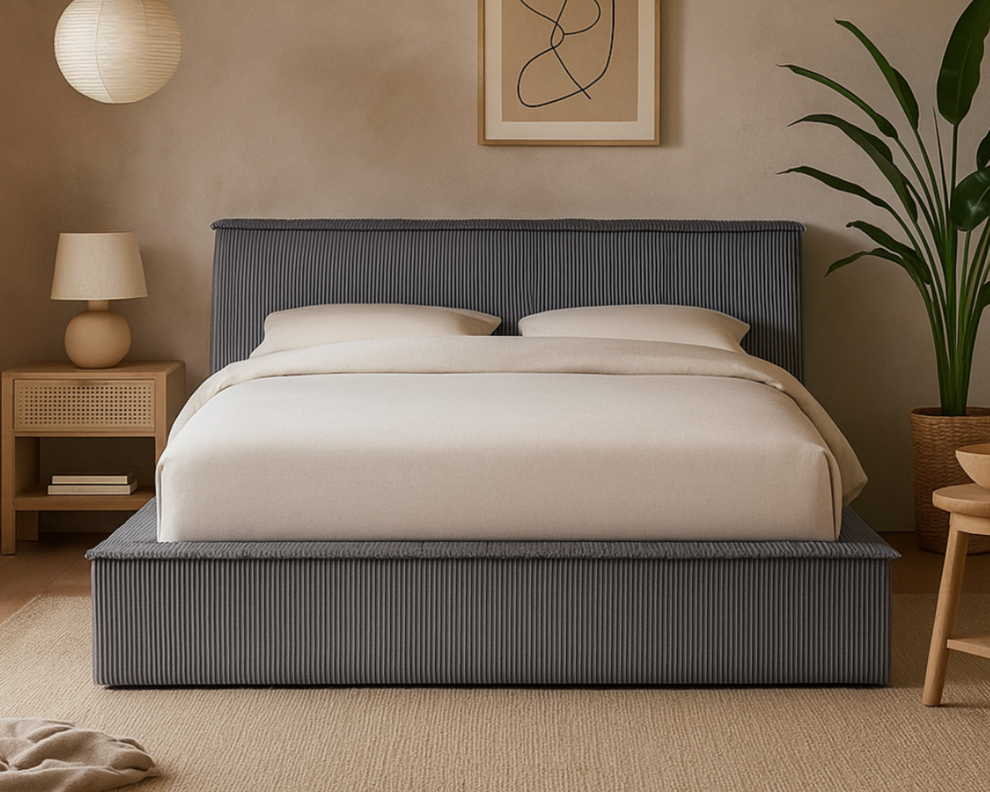 Amore Cozy Teddyrib bed met Opbergruimte + Hybrid Pocket 500 Matras - Nº113 - Antracite