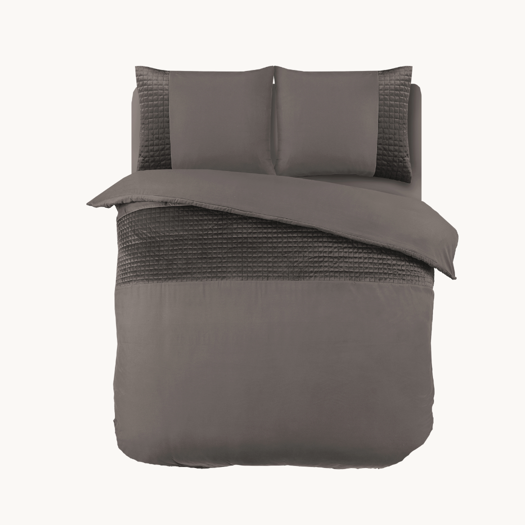 Dekbedovertrek set Fluweel/Velvet Band Taupe