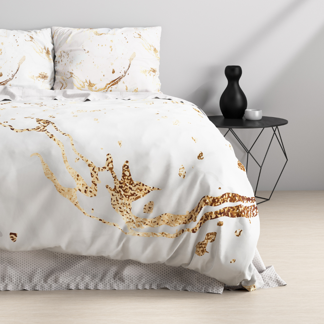 Parure de lit en satin de coton Marbre Or Blanc