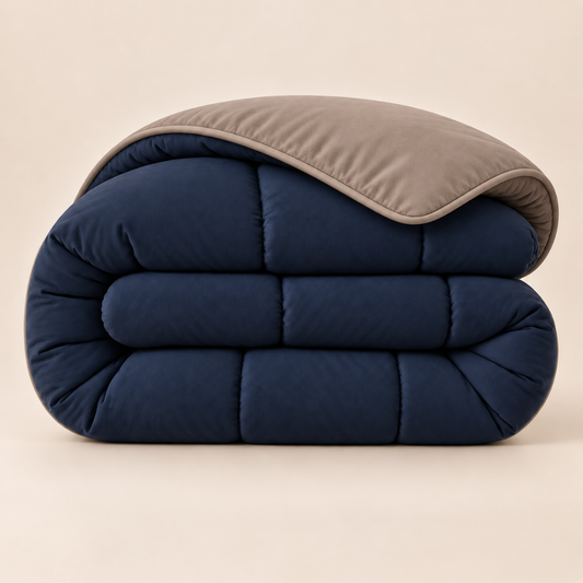 Y-NOT Uni Dekbed Navy/Taupe met bies taupe