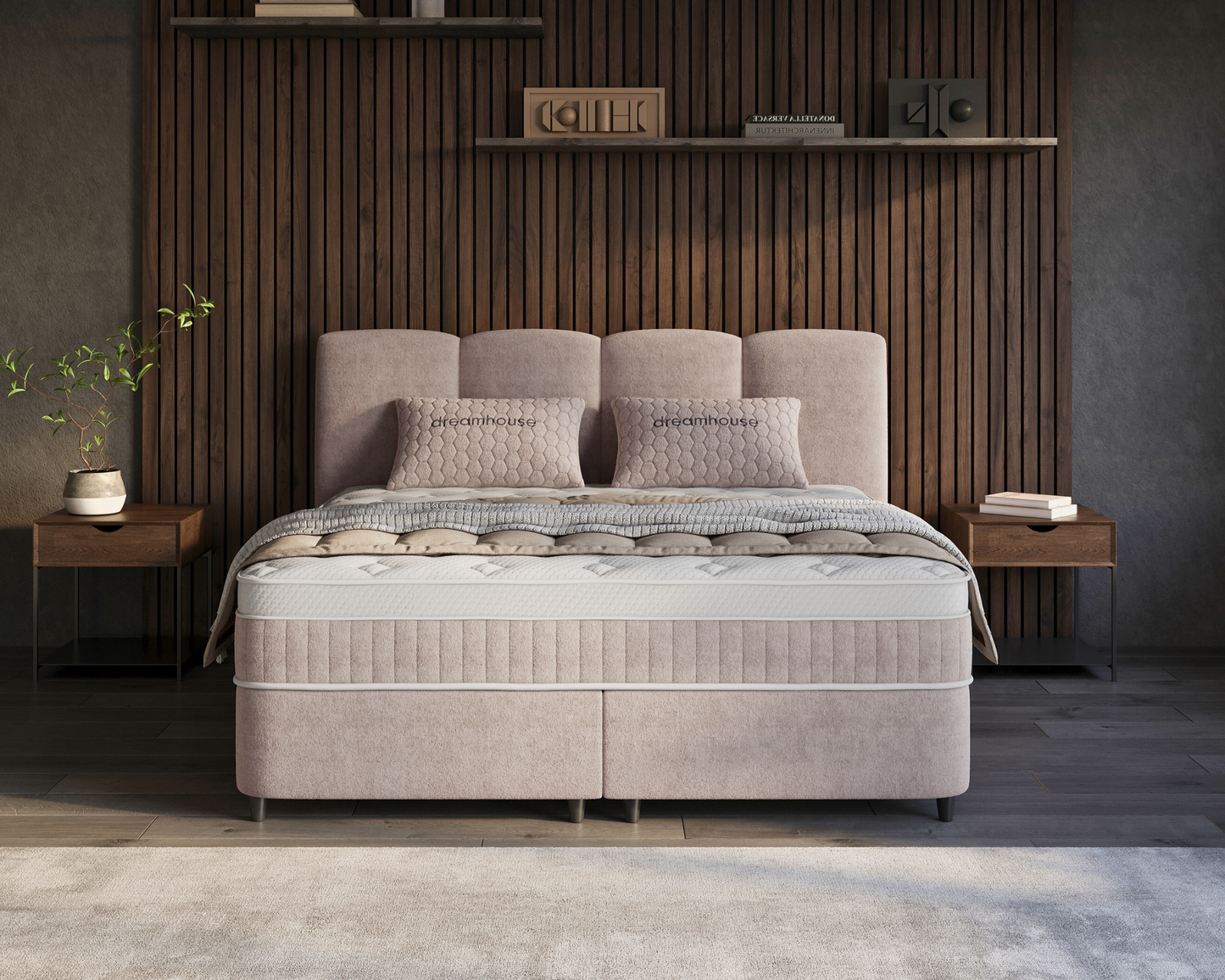 Allure bed met Opbergruimte + Hybrid Pocket 500 Matras  - Nº31 -  Taupe