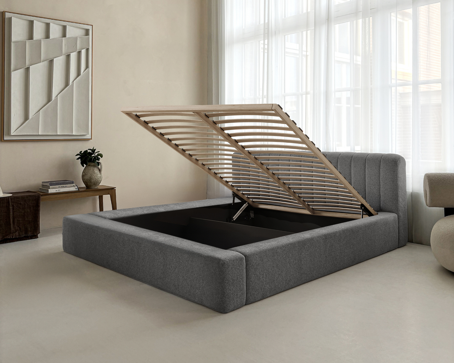 Adore Ledikant Edira Antraciet - Modern laag zweefbed -Nº19 Caviar Dark Gray