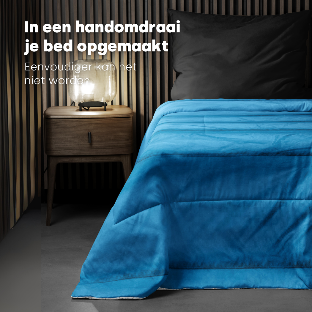 Bed in a bag Mat Satijn Blauw/Zwart 2 in 1 Dekbed