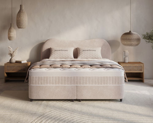 Arcus bed met Opbergruimte + Hybrid Pocket 500 Matras  - Nº06 - Beige