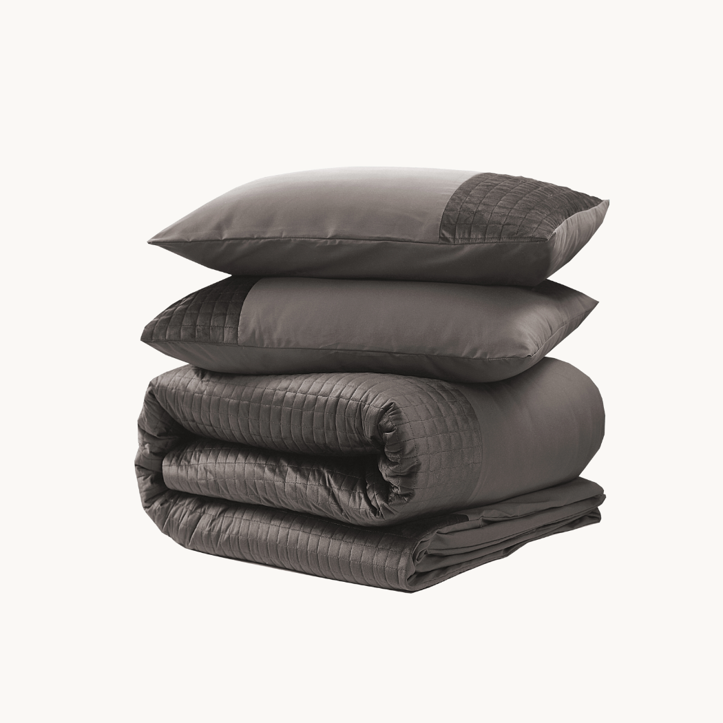 Dekbedovertrek set Fluweel/Velvet Band Taupe