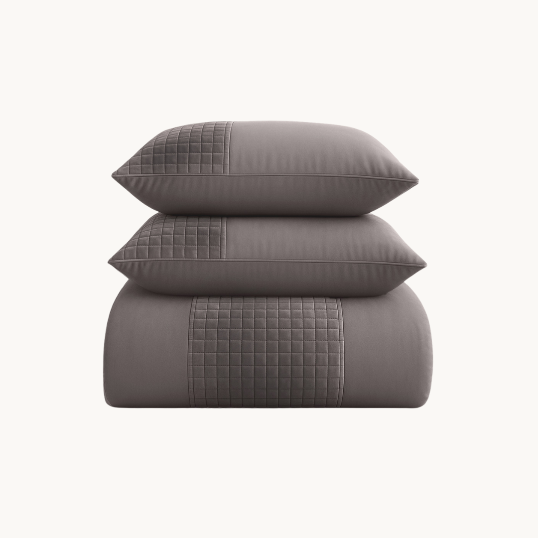 Dekbedovertrek set Velvet Border Iced Coffee Taupe