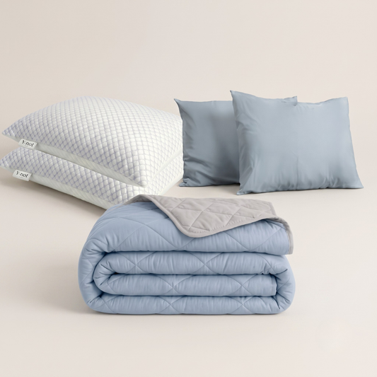 Cooling Comfort Bundel | 1 zomerdekbed + 2 slopen + 2 Cooling Hoofdkussens | Light Blue