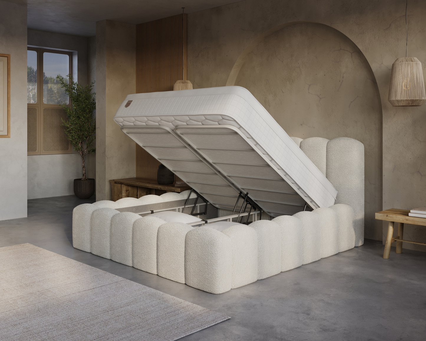 Pure Harmony bed met Opbergruimte + Hybrid Pocket 500 Matras  - Nº06 - Beige