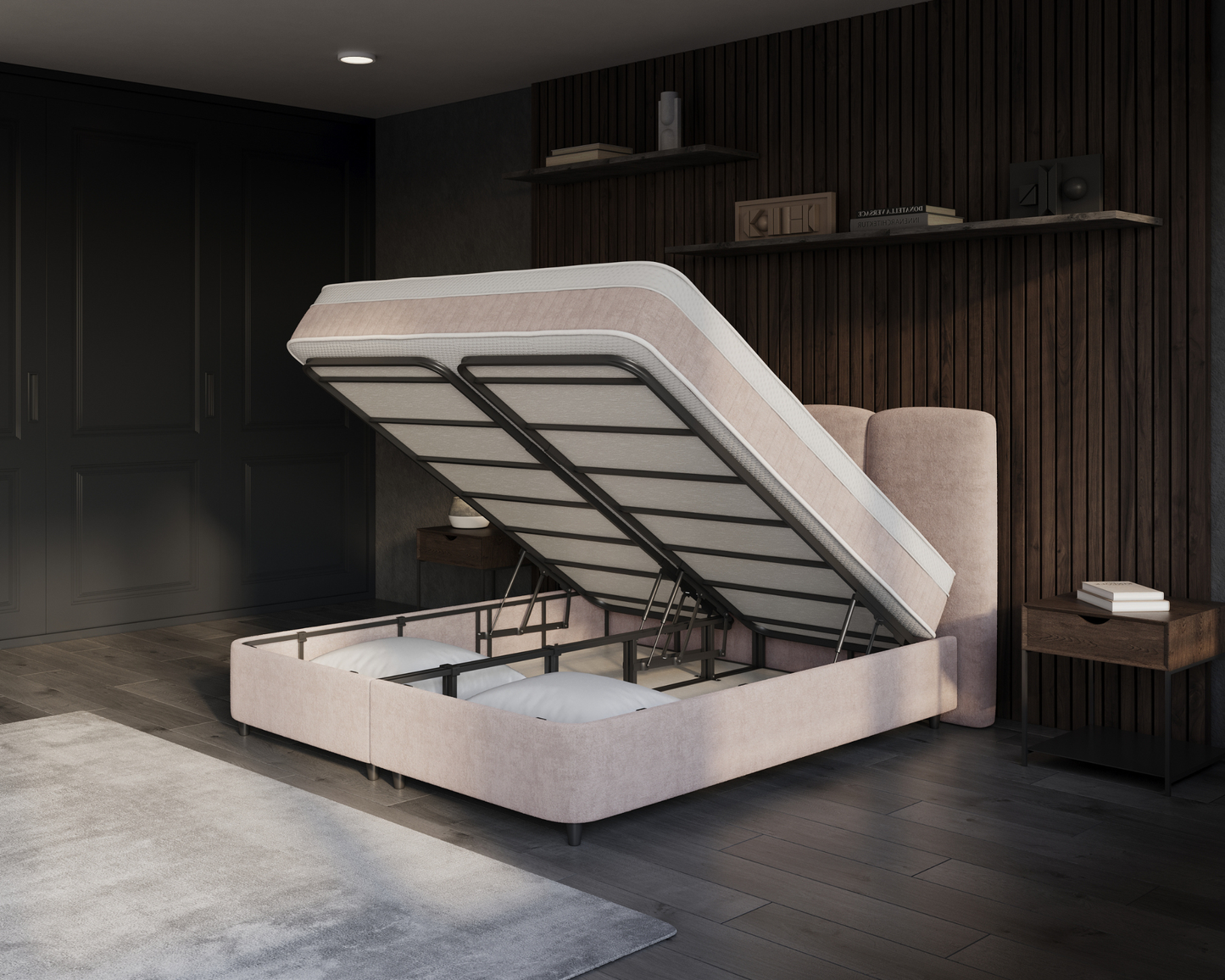 Allure bed met Opbergruimte + Hybrid Pocket 500 Matras  - Nº31 -  Taupe