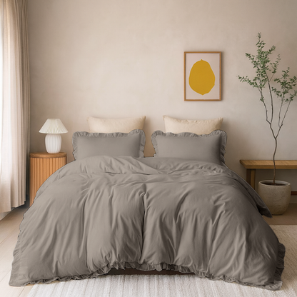 Dekbed Zonder Overtrek Mat Satijn Ruffles Taupe (220 cm lang)