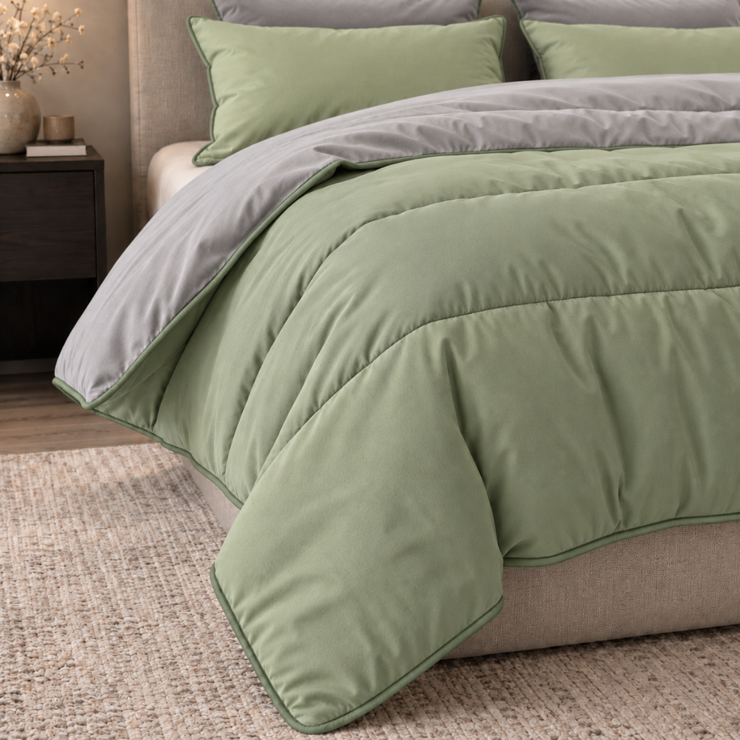 Y-NOT Uni Dekbed Grijs/Groen met bies groen