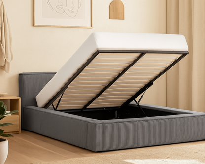 Amore Cozy Teddyrib bed met Opbergruimte + Hybrid Pocket 500 Matras - Nº113 - Antracite