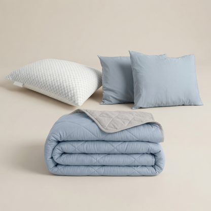 1 zomerdekbed + 2 slopen + 1 Cooling Hoofdkussens | Light Blue 140x200