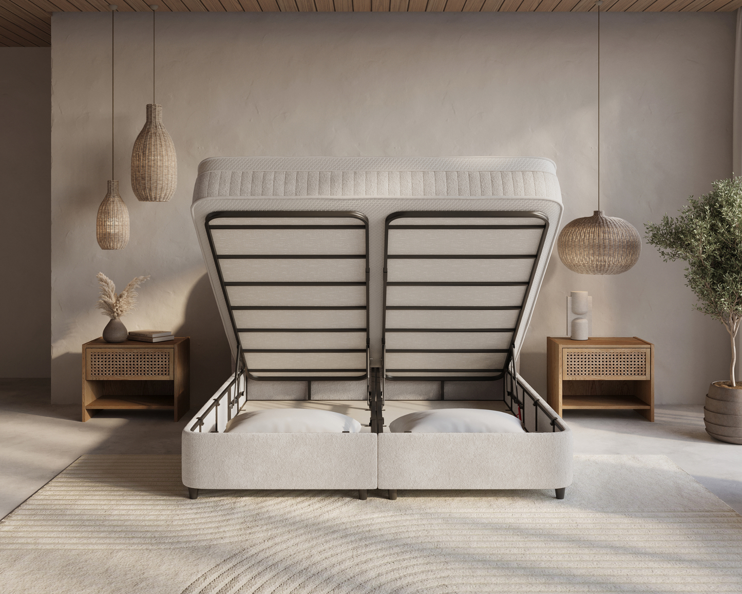 Arcus bed met Opbergruimte + Hybrid Pocket 500 Matras  - Nº29 - Ivory