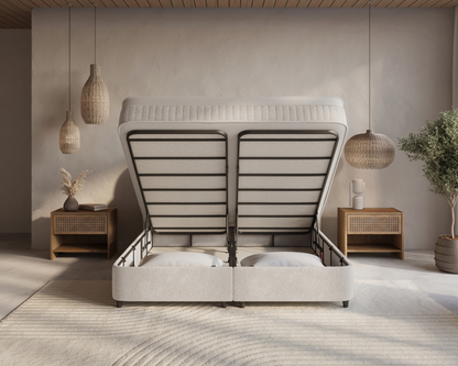 Arcus bed met Opbergruimte + Hybrid Pocket 500 Matras  - Nº29 - Ivory