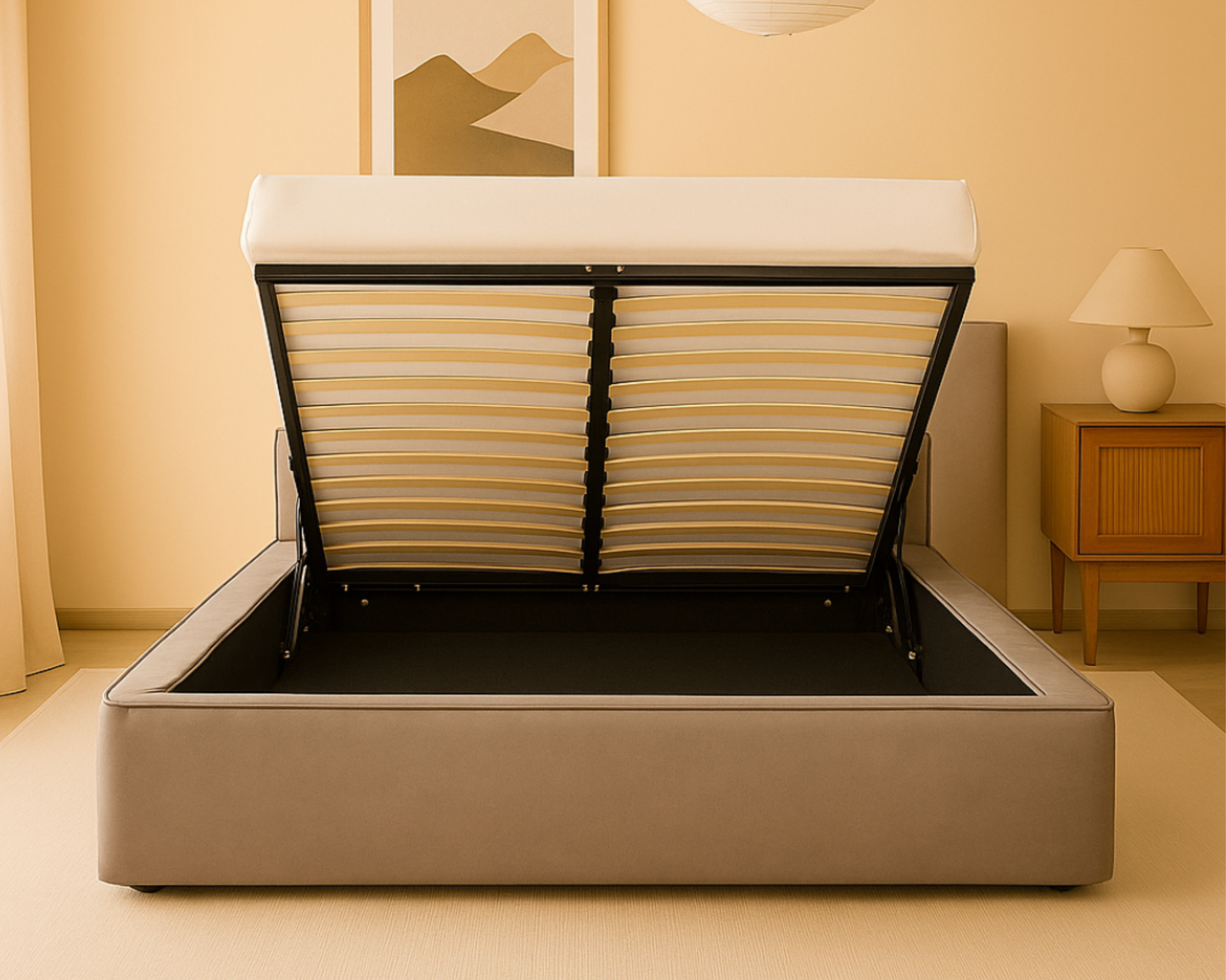 Amore Velvet bed met Opbergruimte + Hybrid Pocket 500 Matras - Nº89 - Taupe/Antra