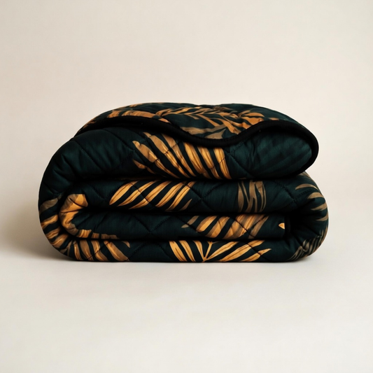 Dekbed Zonder Overtrek Mat Satijn Leaves Green Gold