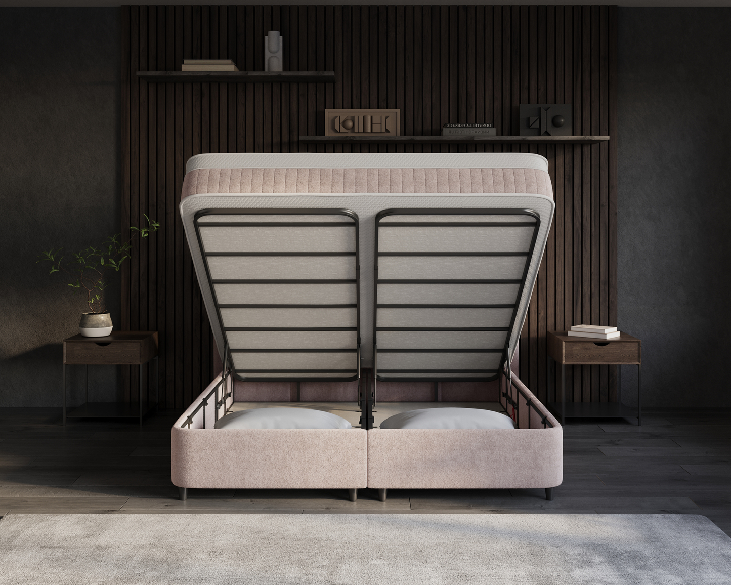 Allure bed met Opbergruimte + Hybrid Pocket 500 Matras  - Nº31 -  Taupe