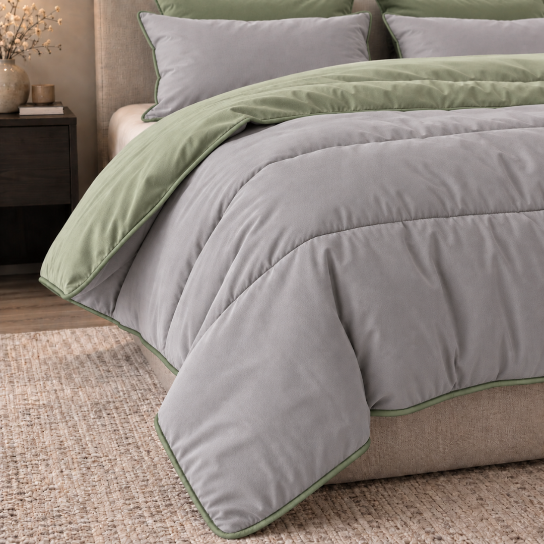 Y-NOT Uni Dekbed Grijs/Groen met bies groen