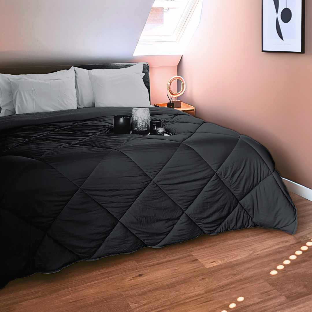 Dekbed Zonder Overtrek 4-Seizoen Mat Satijn Zwart